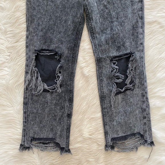 Free People Gray Acid Wash Maggie Distressed Straight Leg Jeans Bottlerocket - Picture 5 of 14